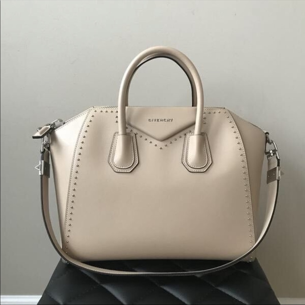 Givenchy Beige Buff Studded Textured Calfskin Medium Antigona Bag